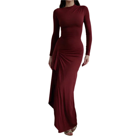 Damen Slim Fit Langarm-Kleid mit asymmetrischem Schlitz