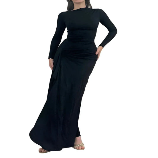 Damen Slim Fit Langarm-Kleid mit asymmetrischem Schlitz