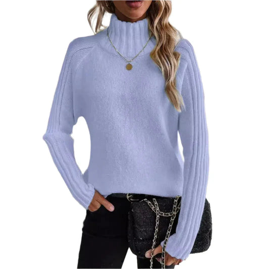 Damen Pullover mit Rollkragen, einfarbig, langarm