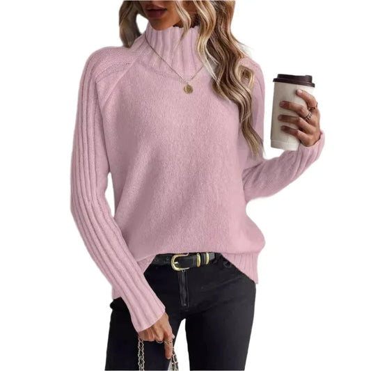 Damen Pullover mit Rollkragen, einfarbig, langarm